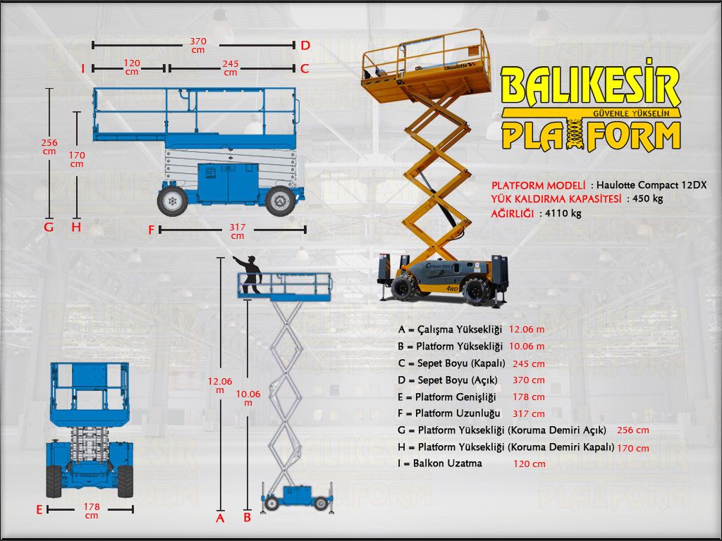 DİZEL MAKASLI PLATFORMLAR 12 Metre Dizel Makaslı Manlift